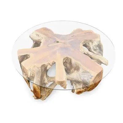 Teak Root Large Round Spider Coffee Table - Glass