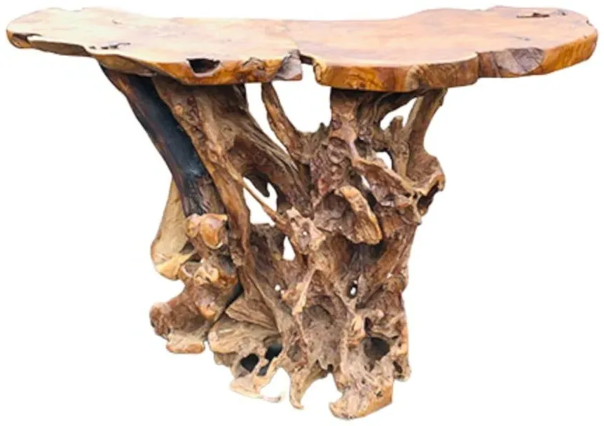 Teak Root Large Slab Bar Table - Brown
