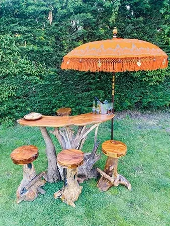 Teak Root Large Slab Bar Table - Brown