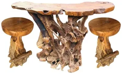 Teak Root Large Slab Bar Table - Brown