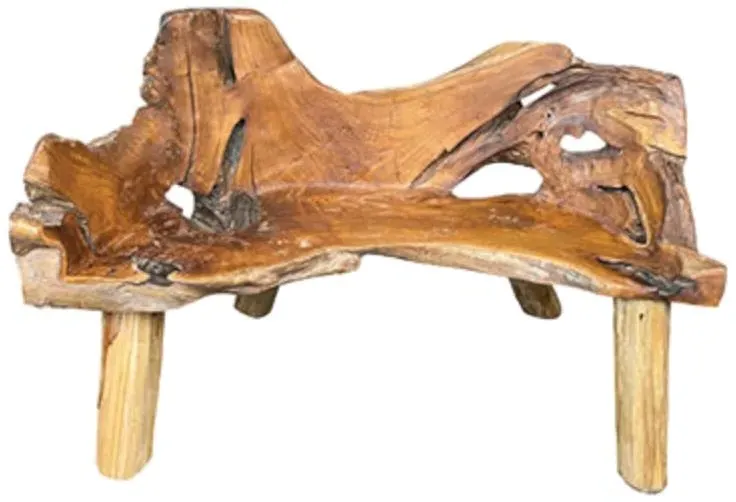 Teak Root Medium Bench with Back - Brown