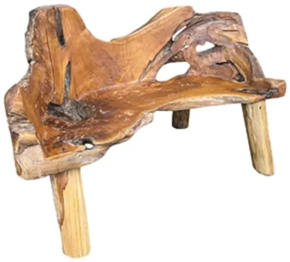 Teak Root Medium Bench with Back - Brown