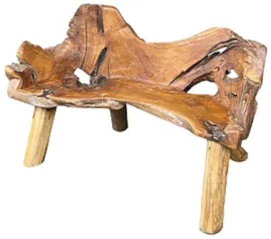 Teak Root Medium Bench with Back - Brown