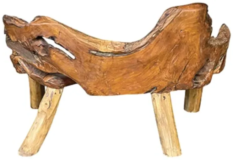 Teak Root Medium Bench with Back - Brown