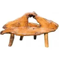 Teak Root Medium Bench with Back - Brown