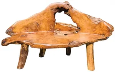 Teak Root Medium Bench with Back - Brown