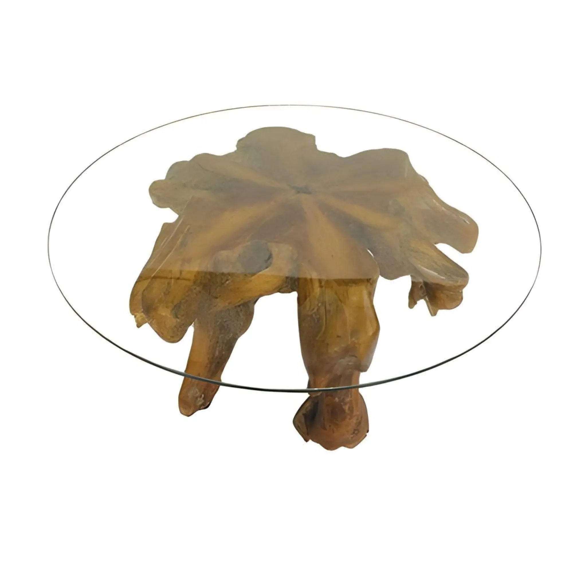 Teak Root Medium Round Spider Coffee Table - Glass
