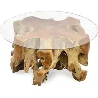 Teak Root Medium Round Spider Coffee Table - Glass