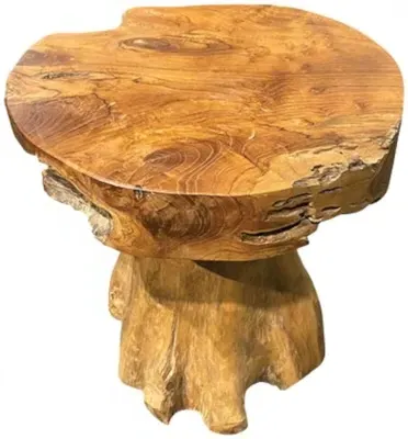 Teak Root Mushroom Round Lamp Table - Brown image