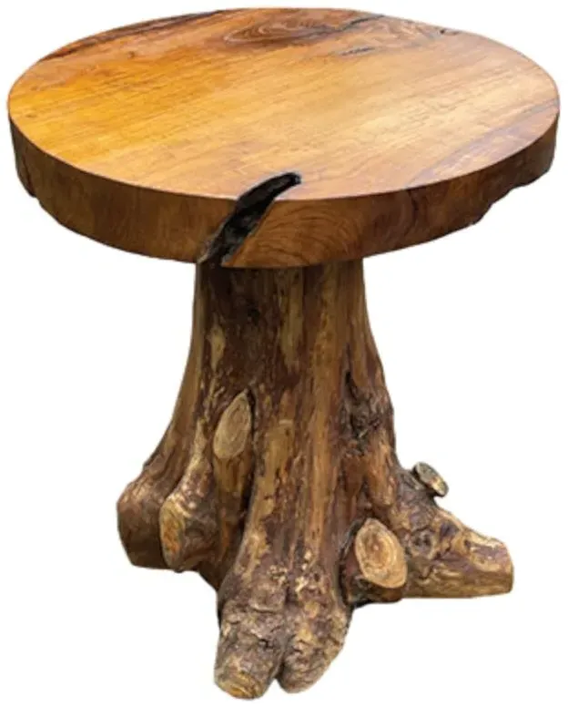 Teak Root Round Dining Table and 2 Chairs - Brown