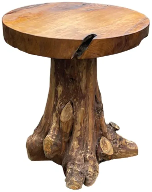 Teak Root Round Dining Table and 2 Chairs - Brown