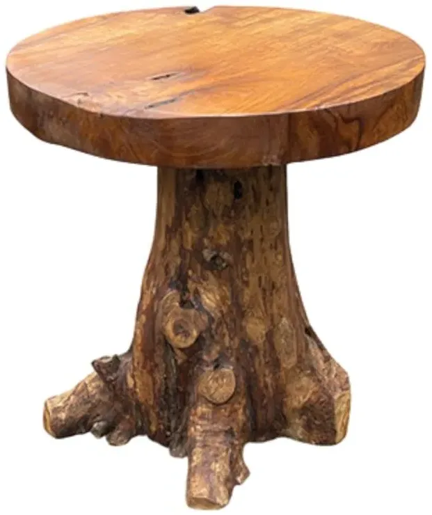 Teak Root Round Dining Table and 2 Chairs - Brown
