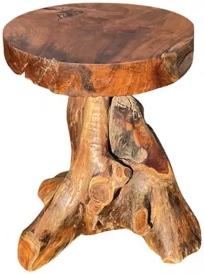 Teak Root Round Side Table - Brown