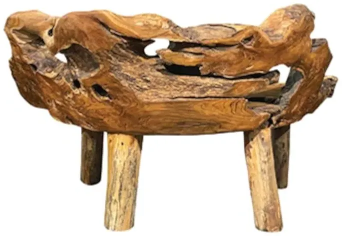 Teak Root Small Bench with Back - Brown