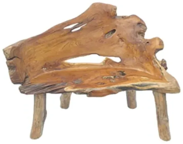 Teak Root Small Bench with Back - Brown