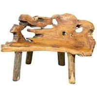 Teak Root Small Bench with Back - Brown