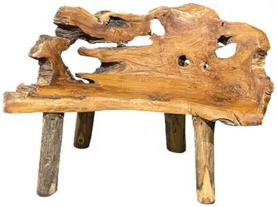 Teak Root Small Bench with Back - Brown image