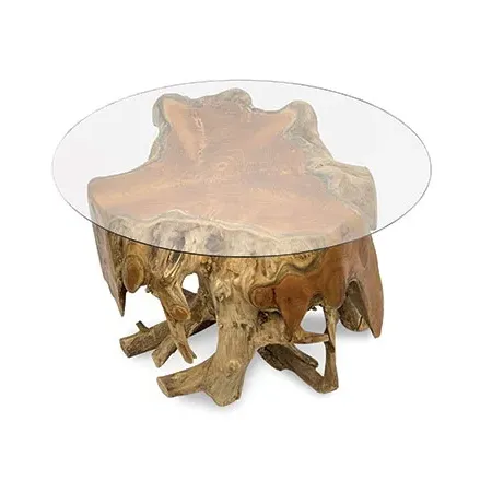 Teak Root Small Round Spider Coffee Table - Glass