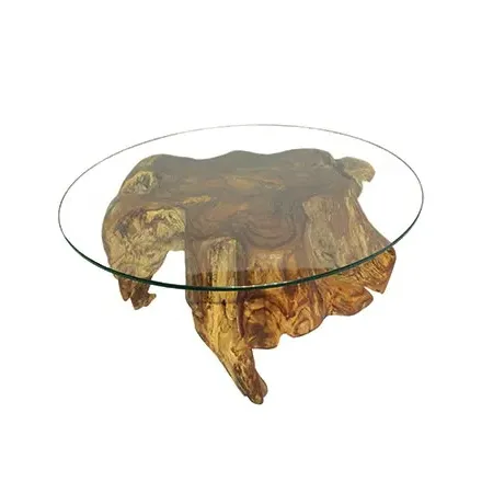 Teak Root Small Round Spider Coffee Table - Glass