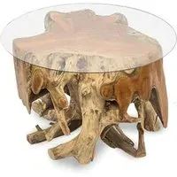 Teak Root Small Round Spider Coffee Table - Glass