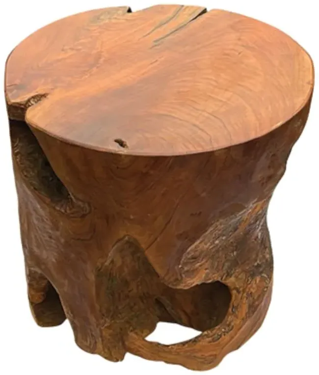 Teak Solid Block Round Lamp Table - Brown