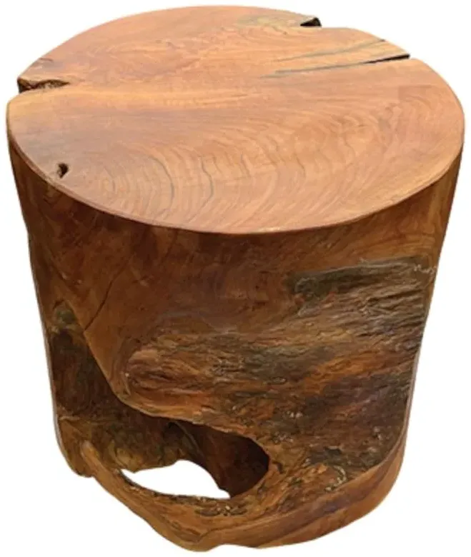 Teak Solid Block Round Lamp Table - Brown