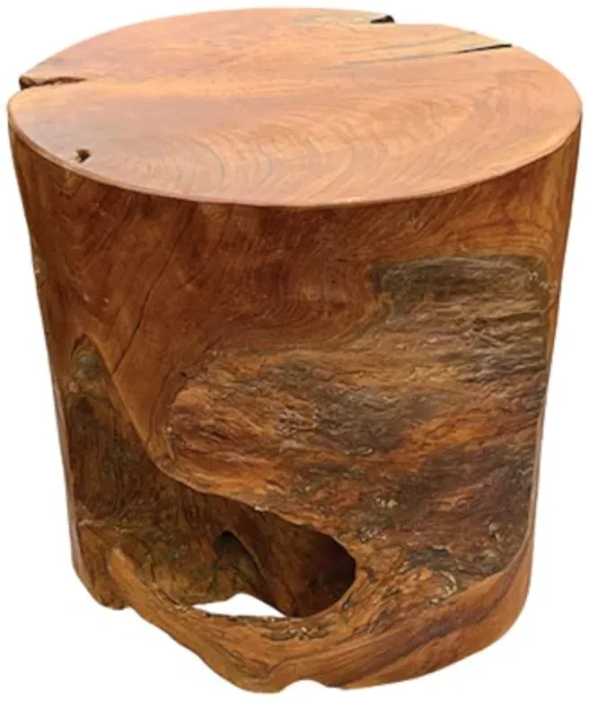 Teak Solid Block Round Lamp Table - Brown