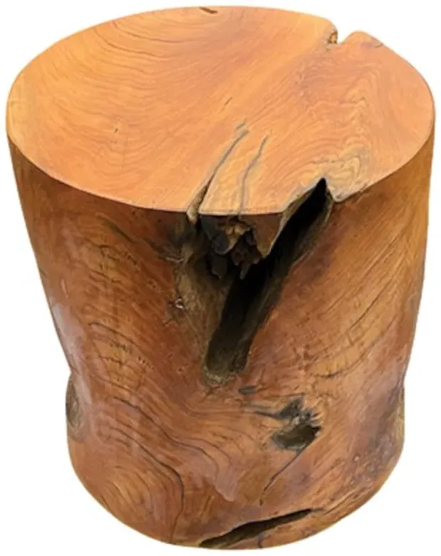 Teak Solid Block Round Lamp Table - Brown