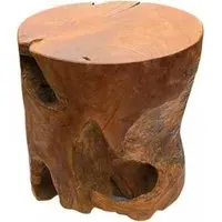Teak Solid Block Round Lamp Table - Brown