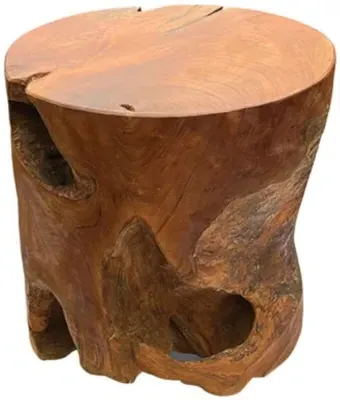 Teak Solid Block Round Lamp Table - Brown