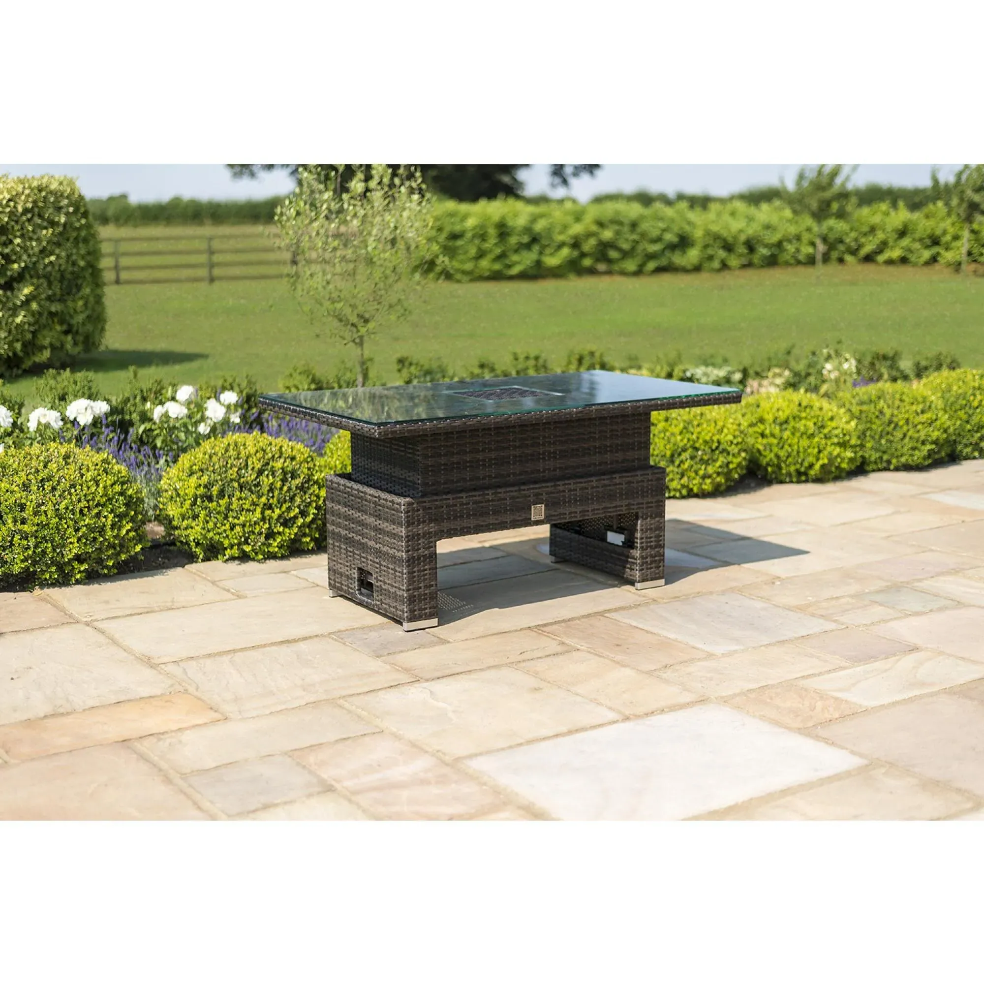 6 Seater Rising Table with Ice Bucket - Brown, Rattan