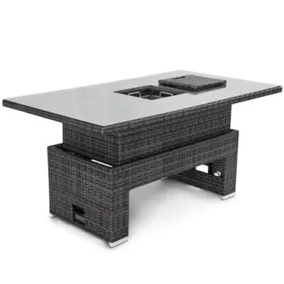 6 Seater Rising Table with Ice Bucket - Grey, Rattan