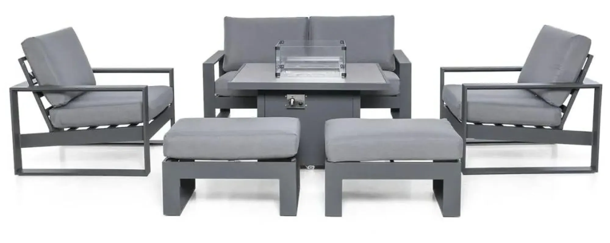 Amalfi 2-Seater Garden Sofa Set with Fire Pit Table - Grey