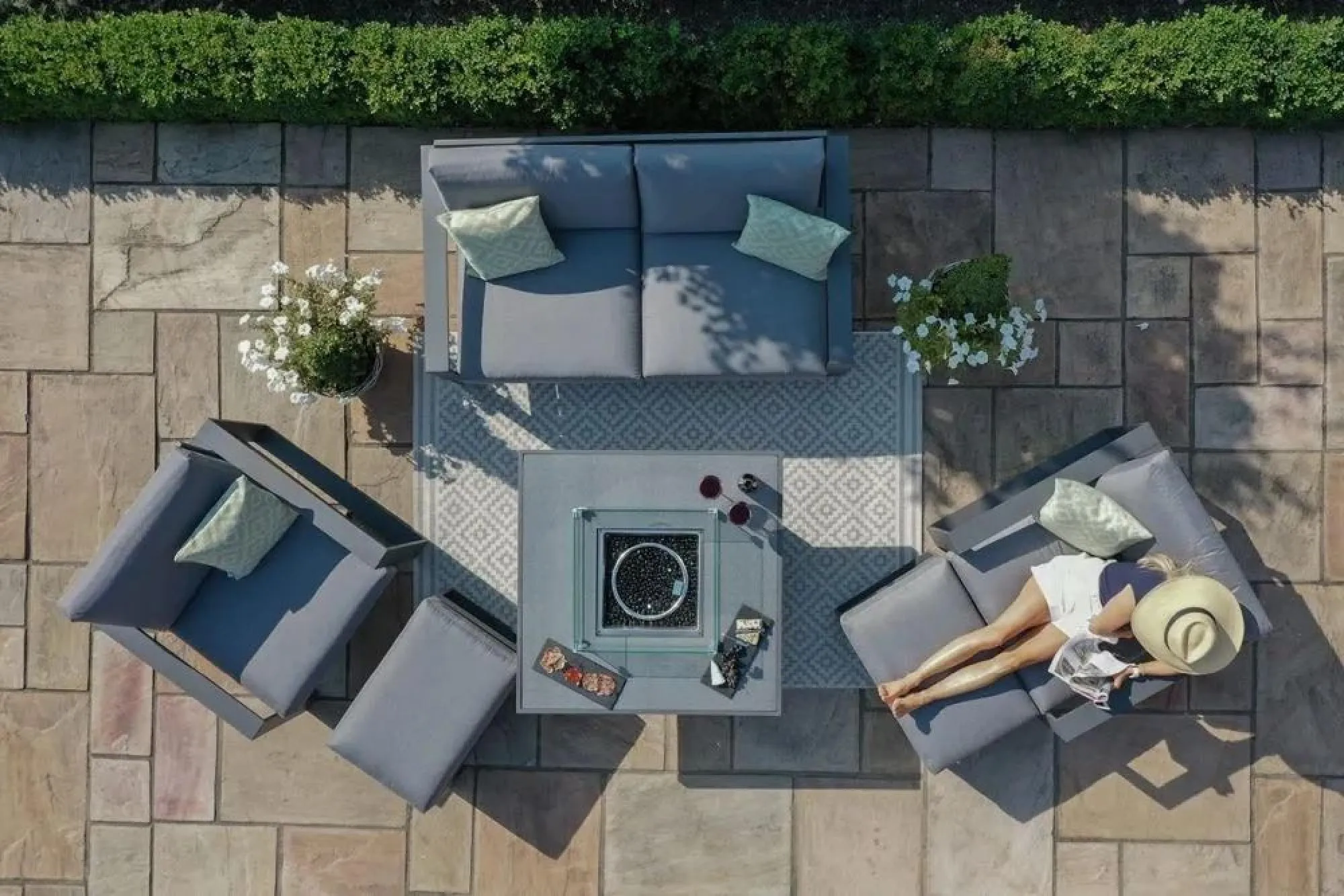 Amalfi 2-Seater Garden Sofa Set with Fire Pit Table - Grey