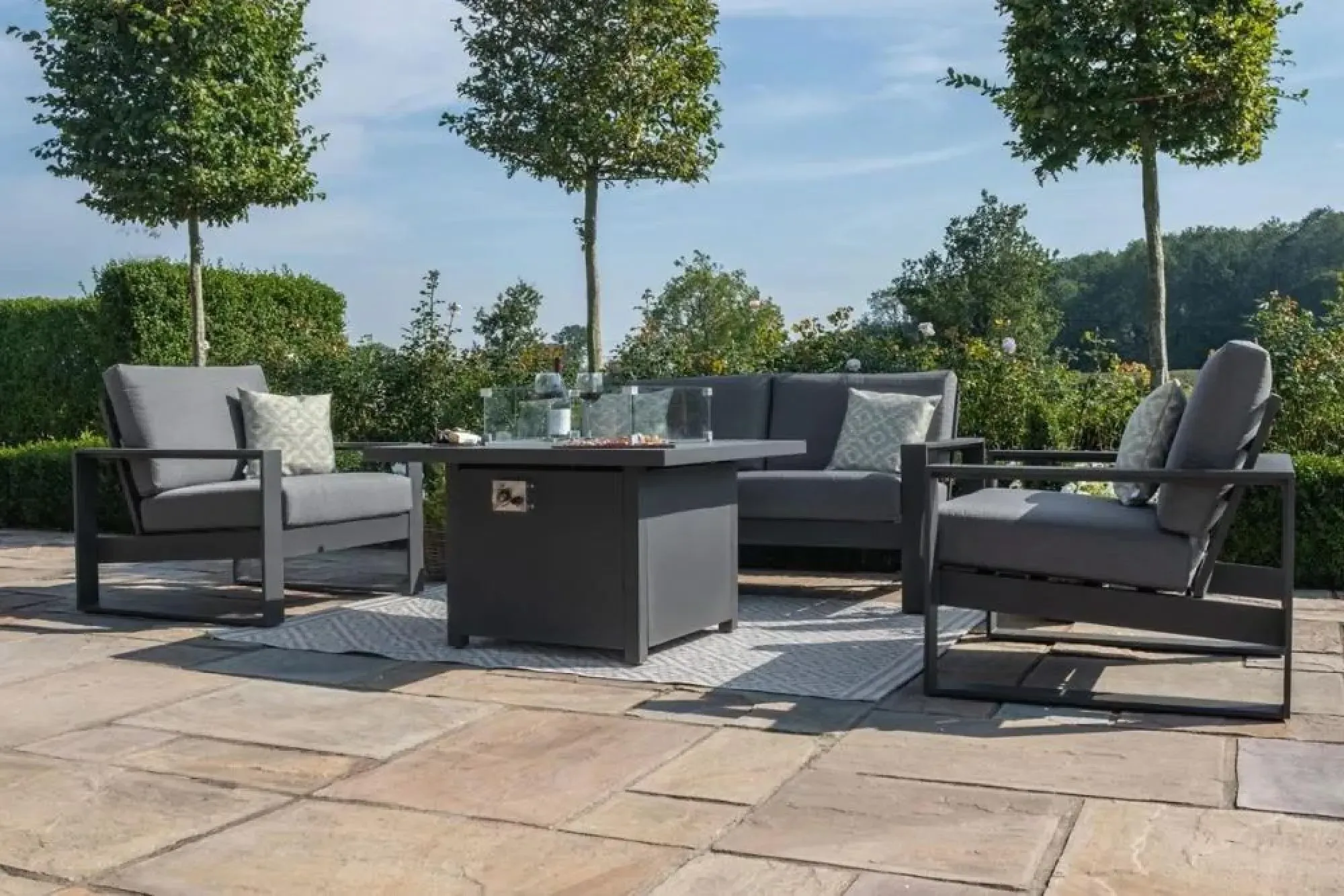 Amalfi 2-Seater Garden Sofa Set with Fire Pit Table - Grey