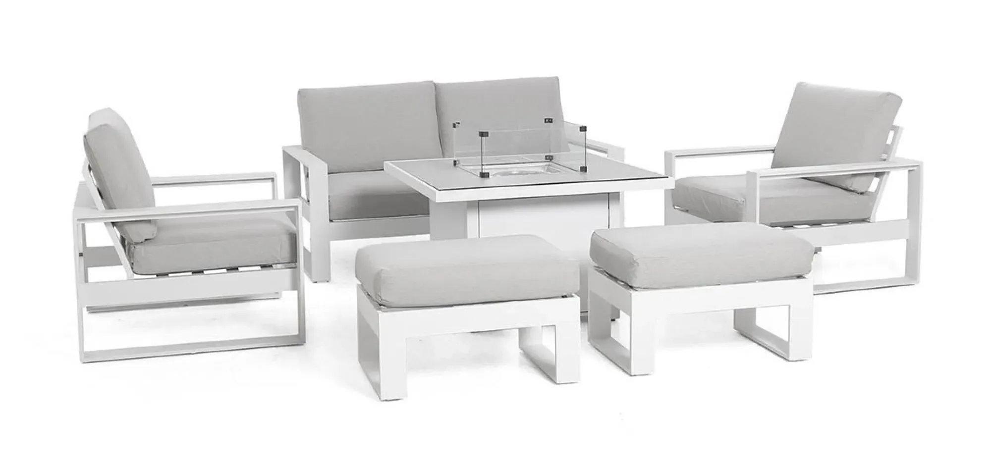 Amalfi 2-Seater Garden Sofa Set with Fire Pit Table - White