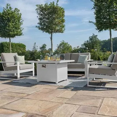 Amalfi 2-Seater Garden Sofa Set with Fire Pit Table - White