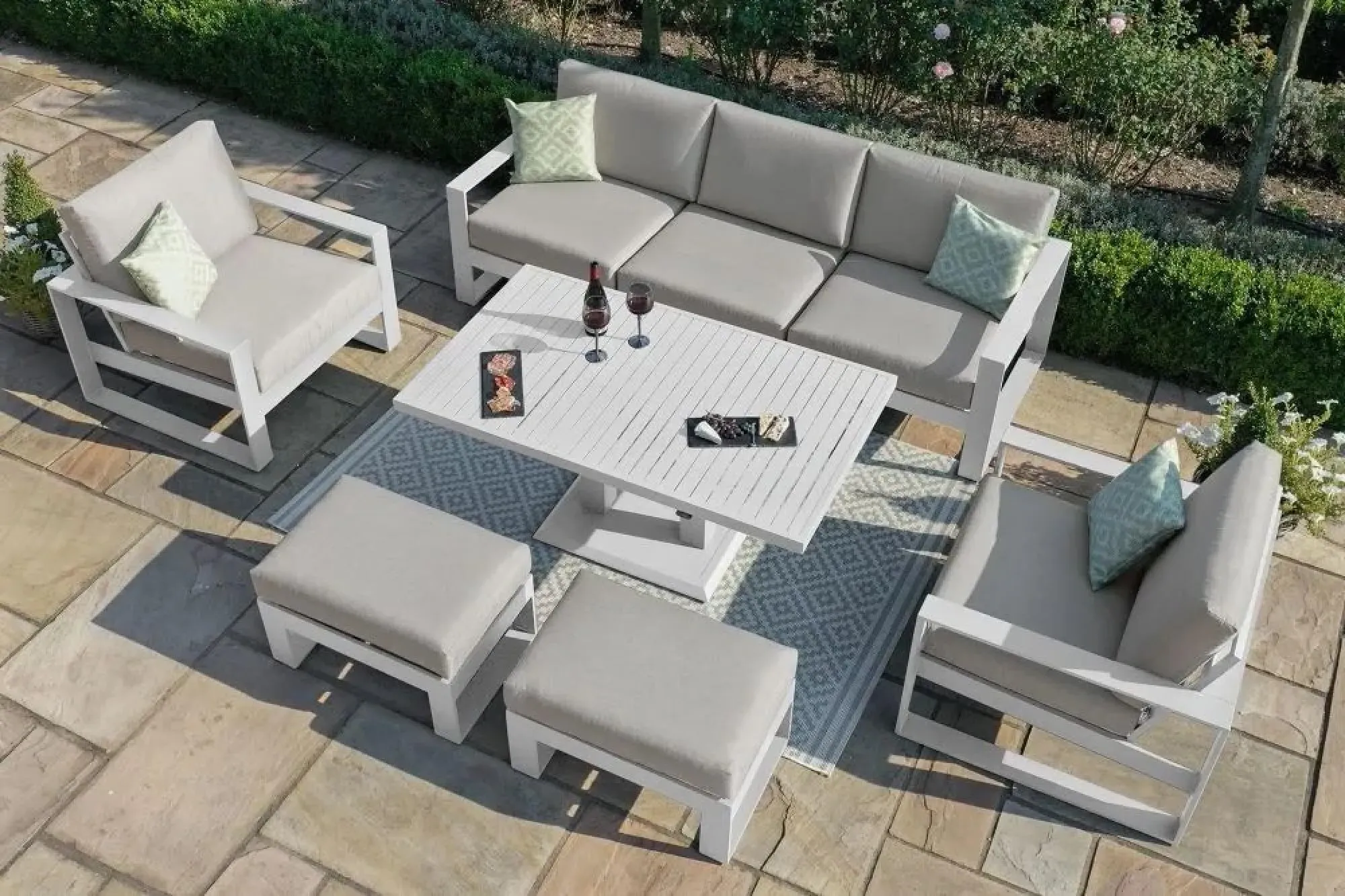 Amalfi 3-Seater Garden Sofa Set with Gas Lift Rising Table - White