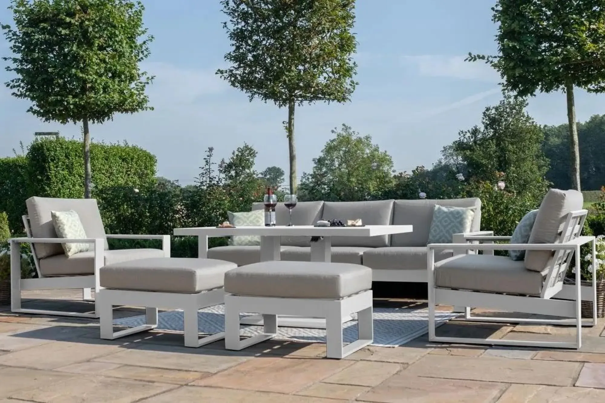 Amalfi 3-Seater Garden Sofa Set with Gas Lift Rising Table - White