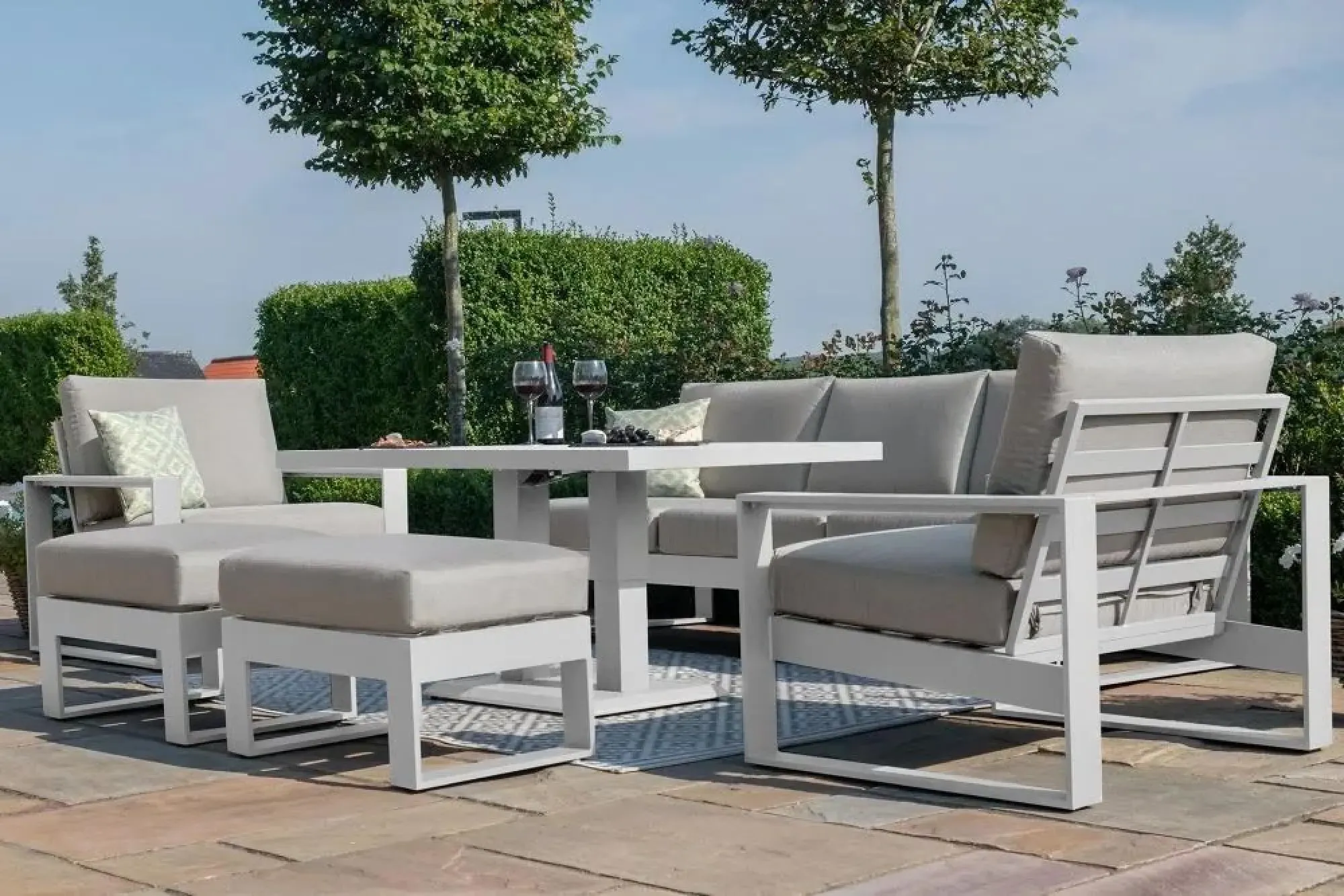 Amalfi 3-Seater Garden Sofa Set with Gas Lift Rising Table - White