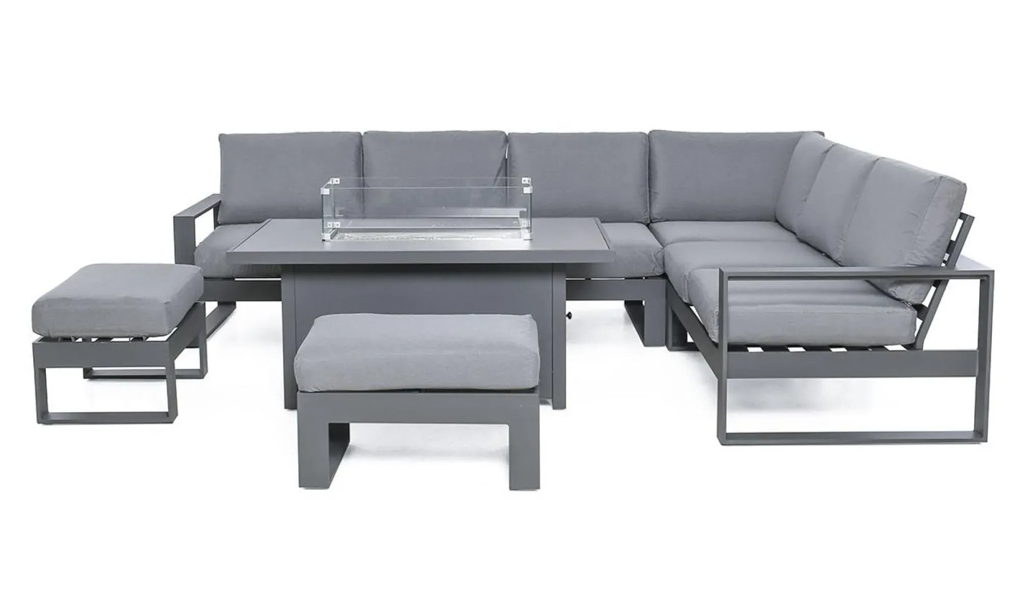Amalfi Corner Dining Set with Fire Pit Table - Grey
