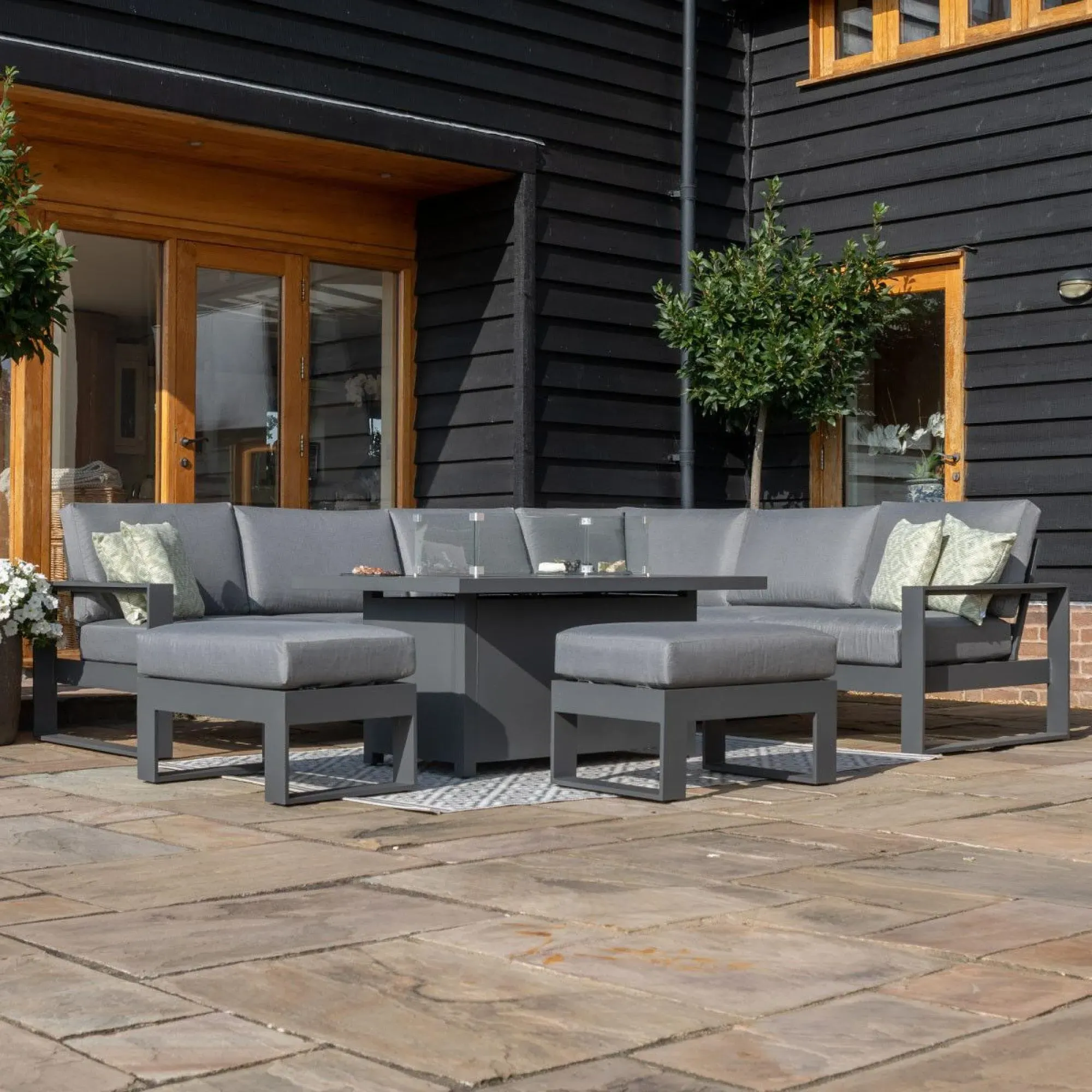 Amalfi Corner Dining Set with Fire Pit Table - Grey