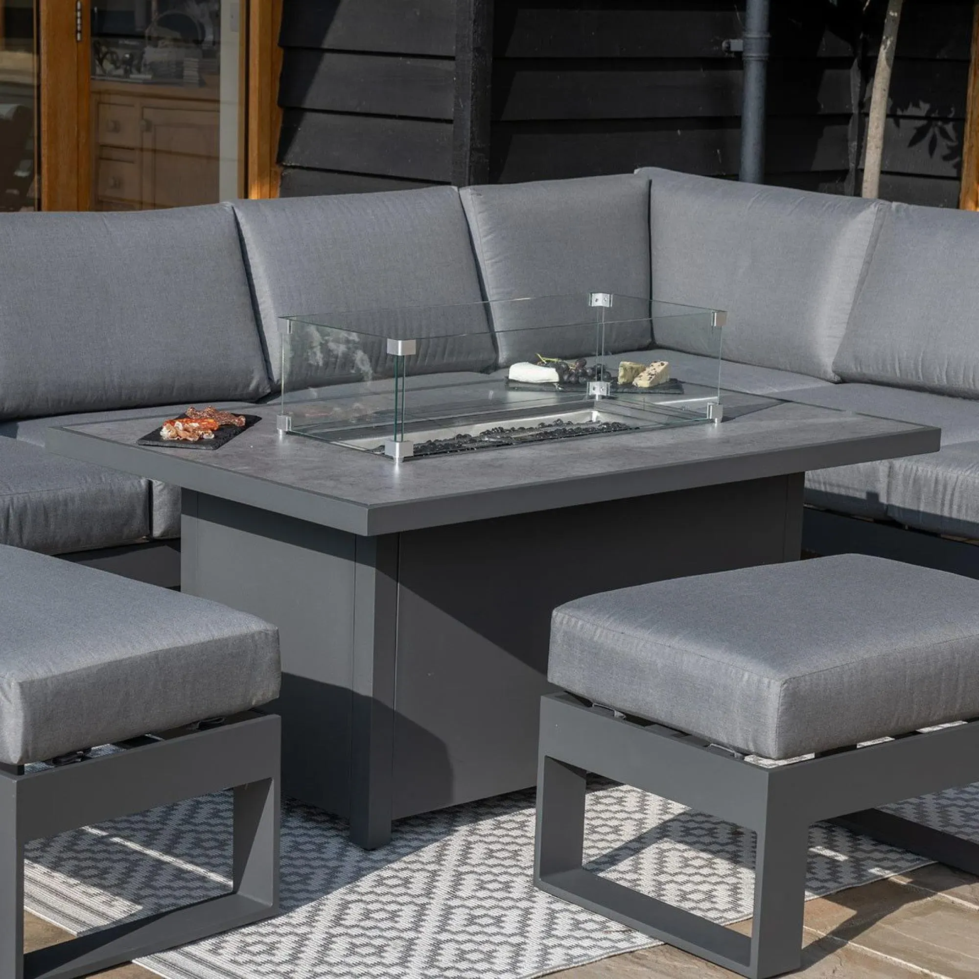 Amalfi Corner Dining Set with Fire Pit Table - Grey