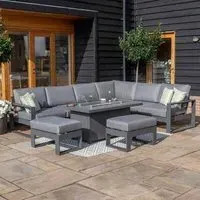 Amalfi Corner Dining Set with Fire Pit Table - Grey