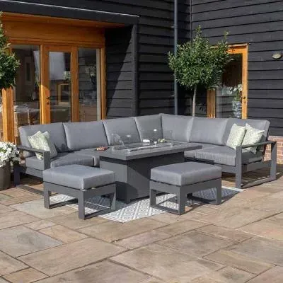 Amalfi Corner Dining Set with Fire Pit Table - Grey
