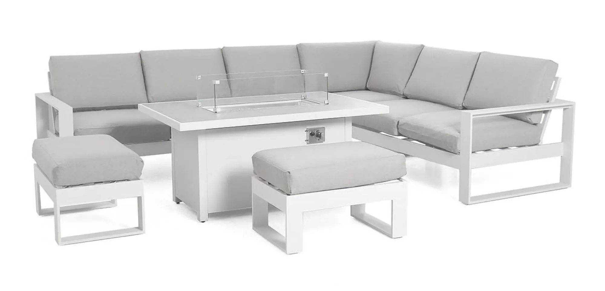 Amalfi Corner Dining Set with Fire Pit Table - White