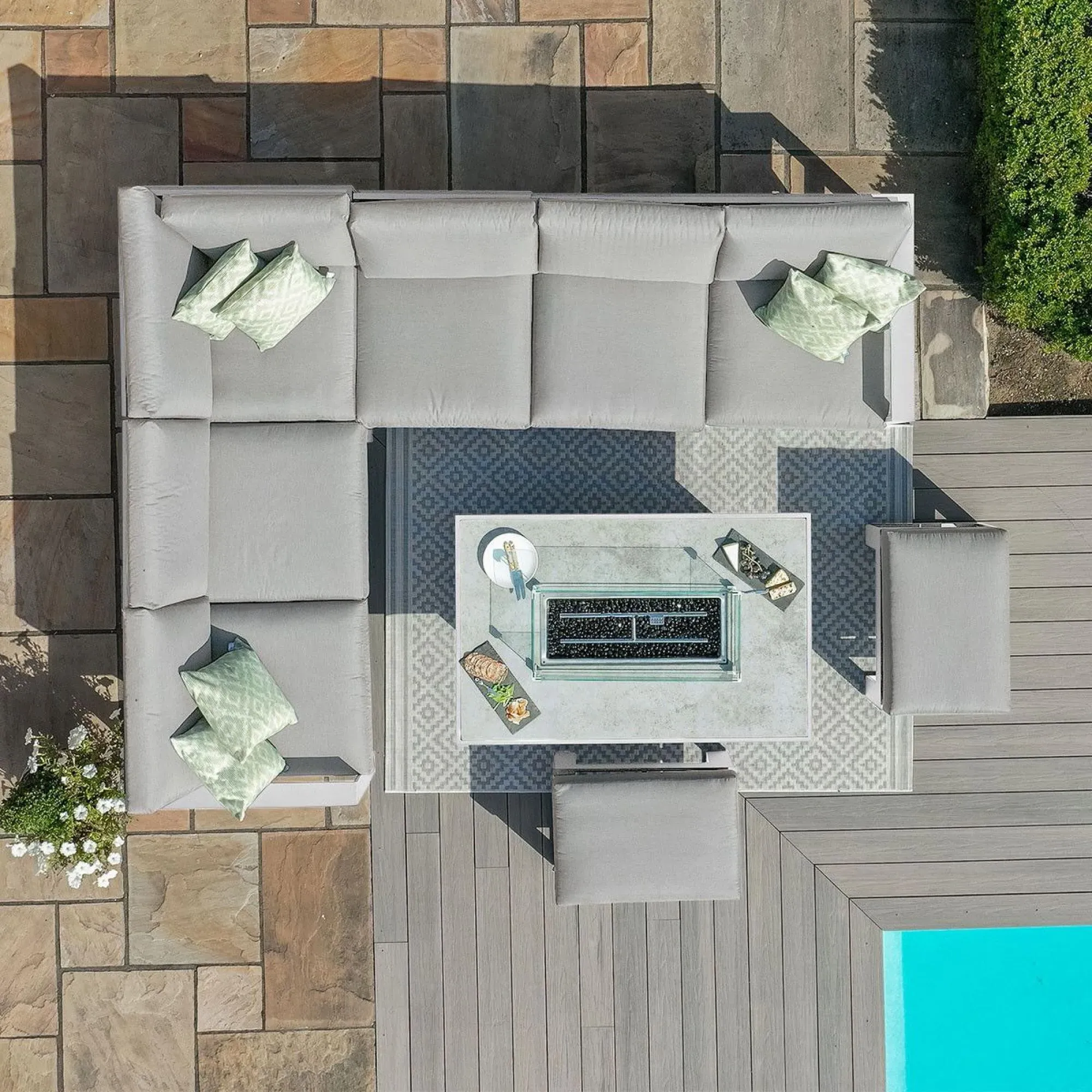 Amalfi Corner Dining Set with Fire Pit Table - White