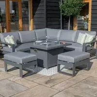 Amalfi Square Corner Garden Dining Set with Fire Pit - Grey