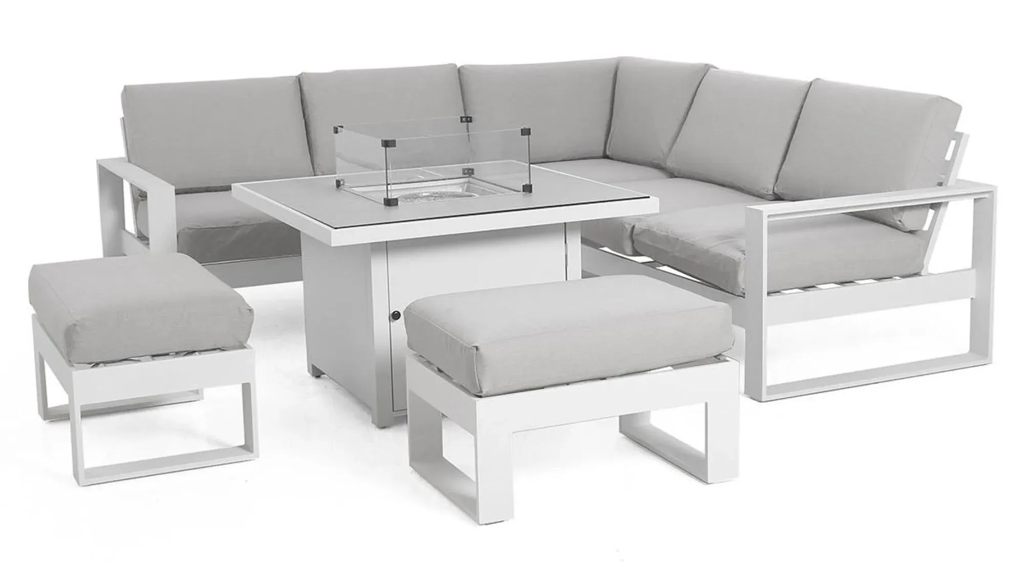 Amalfi Square Corner Garden Dining Set with Fire Pit - White