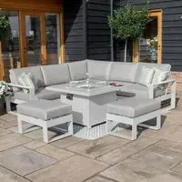 Amalfi Square Corner Garden Dining Set with Fire Pit - White